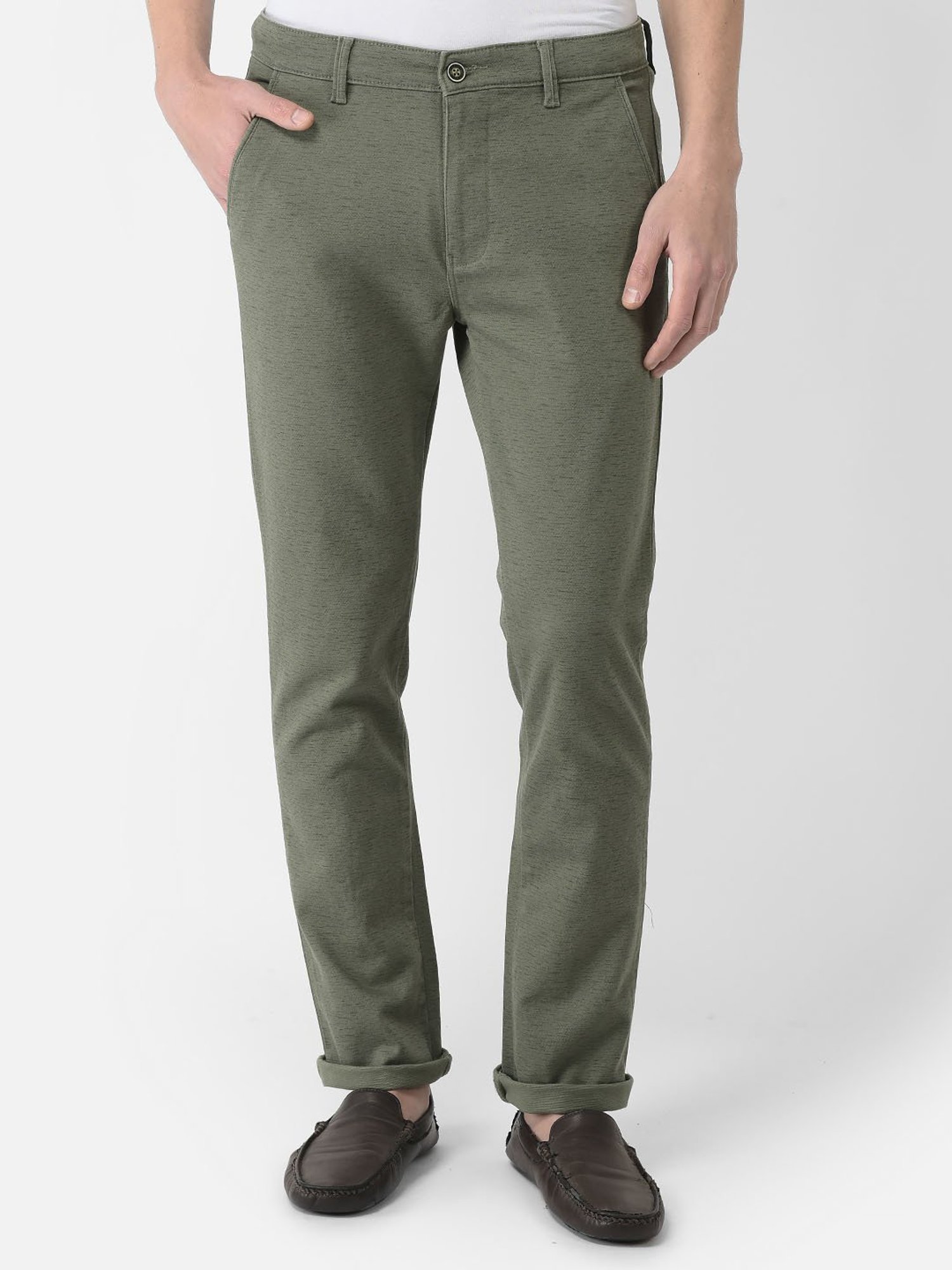 Buy Crimsoune Club Green Slim Fit Self Design Trousers for Men Online   Tata CLiQ