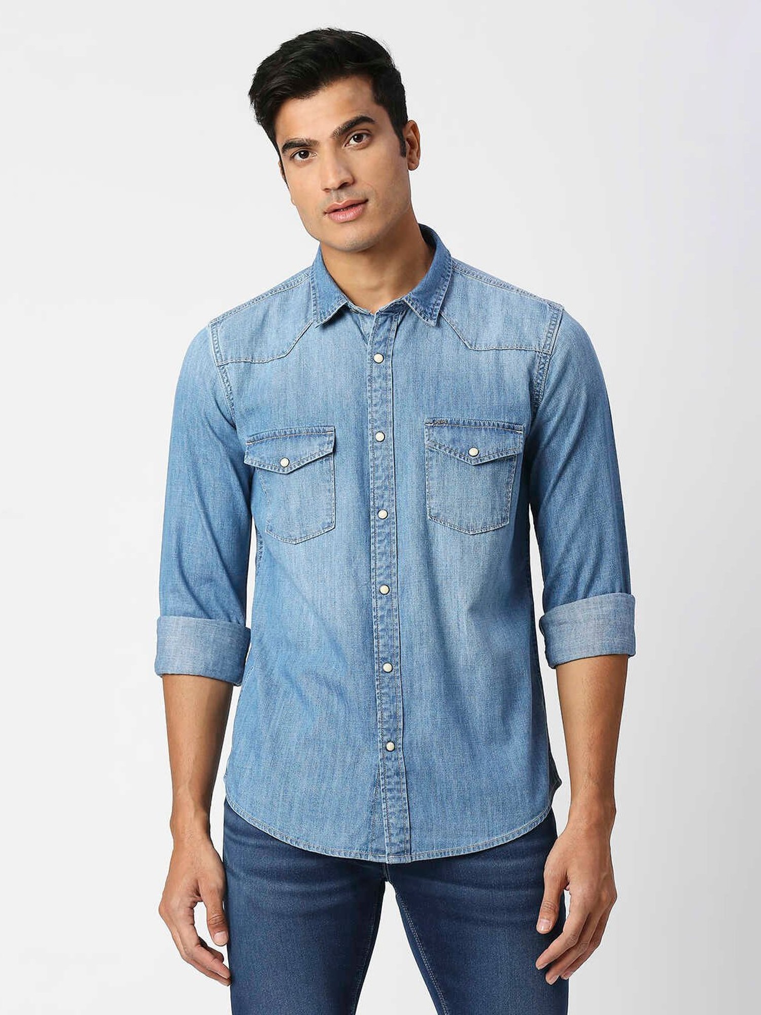 Plus Size - Taylor Medium Wash Denim Button-Down Shirt - Torrid