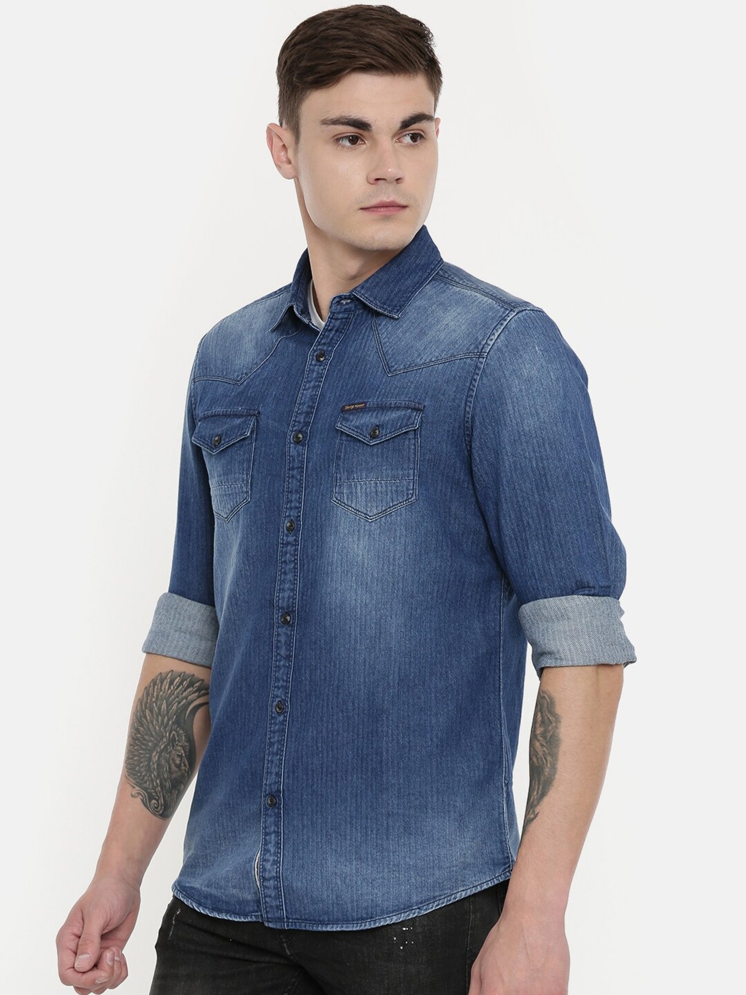 Highlander Men's Casual Shirt (13110001492119_HLSH009089_X-Large_Mid Denim)  : Amazon.in: Clothing & Accessories