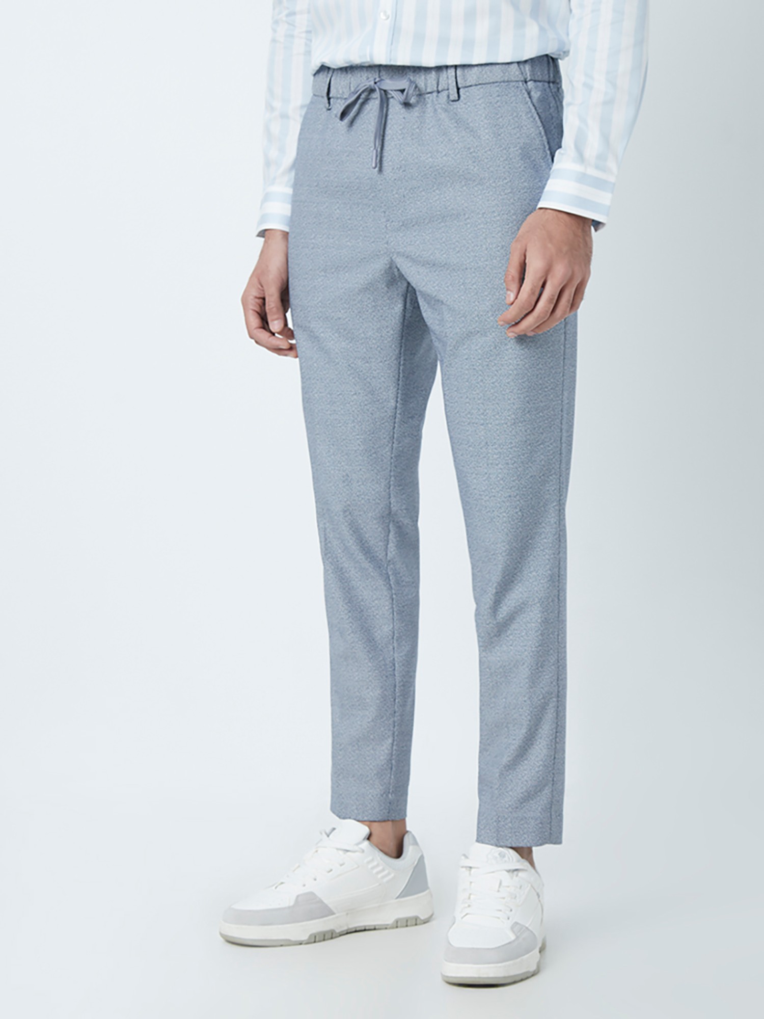 Shop WES Formals Charcoal Carrot-Fit Trousers Online – Westside