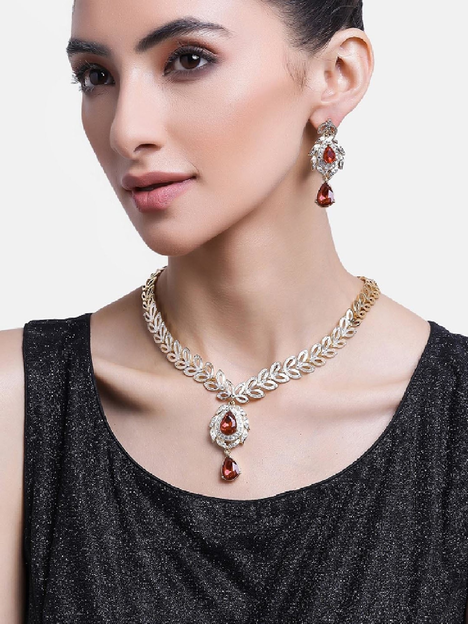 Ruby necklace and earring store set in gold