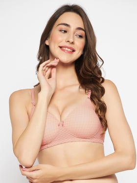 Clovia Pink Printed Full Coverage Non-Wired T-Shirt Bra