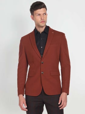 Buy Allen Solly Beige Slim Fit Textured Blazer for Mens Online @ Tata CLiQ