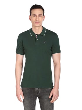 Buy Arrow Sport Dark Green Regular Fit Cotton Polo T-Shirt for