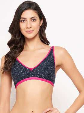 Buy Clovia Blue Cotton Printed Full Coverage Bra for Women Online