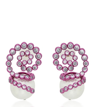 Buy Rani Pink Poppin Pearl Drop Earrings In Colored Plating for