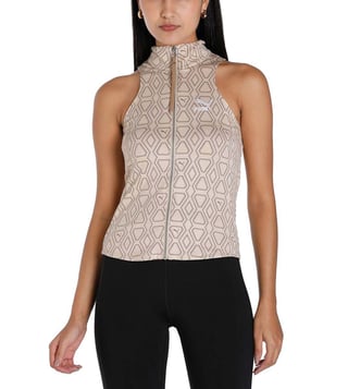 Buy Puma Beige Printed Slim Fit Top for Women Online @ Tata CLiQ Luxury