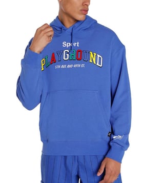 Buy Puma Blue Printed Relaxed Fit Hoodie for Men Online @ Tata