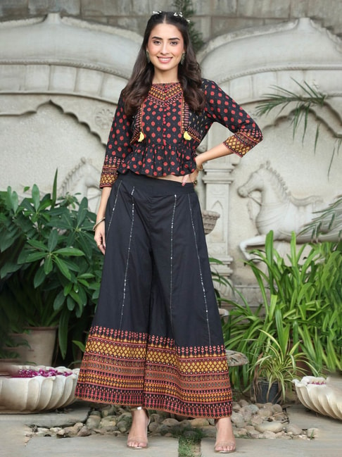 Buy Women Green Printed Off Shoulder Crop Top And Palazzo Pants Set Of 2   Plus Size  Indya