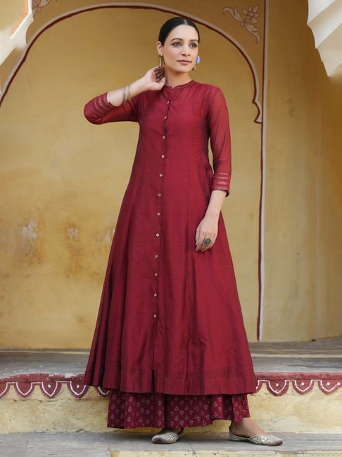 Buy Maroon Georgette Regular Wear Lucknowi Kurti Online From Wholesale  Salwar.