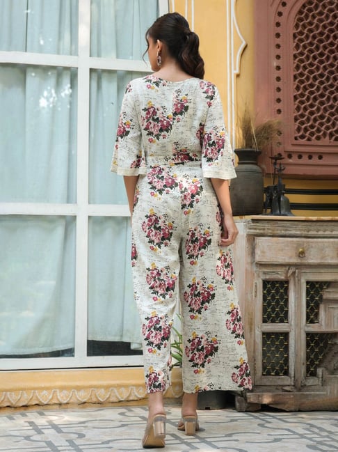 Buy PURYS Womens Surplice Neck Floral Print Jumpsuit | Shoppers Stop