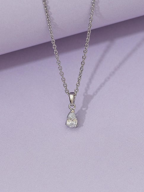 925 Silver 0.5 Ct Pear American Diamond Solitaire Pendant with 18-inch Chain for Women & Girls