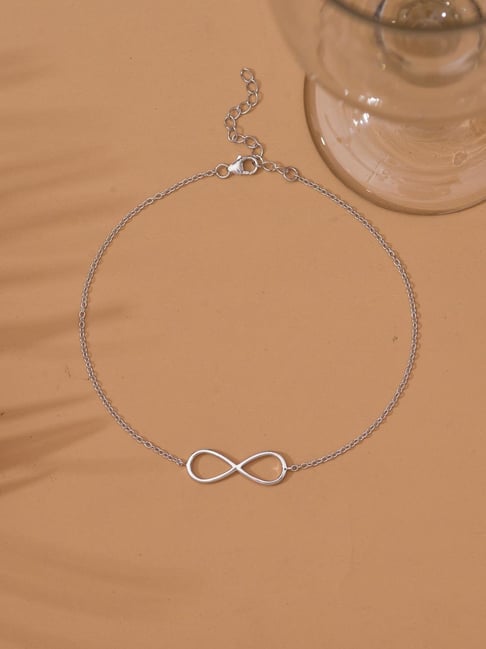 925 Silver Adjustable Infinity Desing Adjustable Anklet Payal for Women & Girls