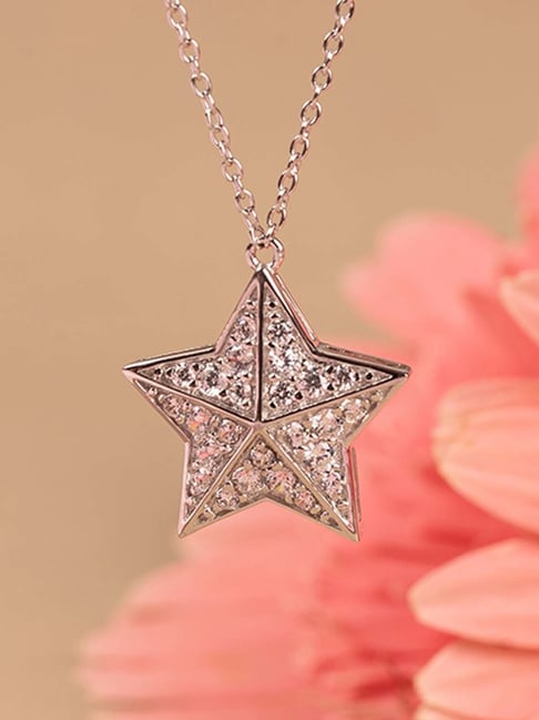 Pink Star of David Necklace Pendant Sterling Silver Cubic Zirconia