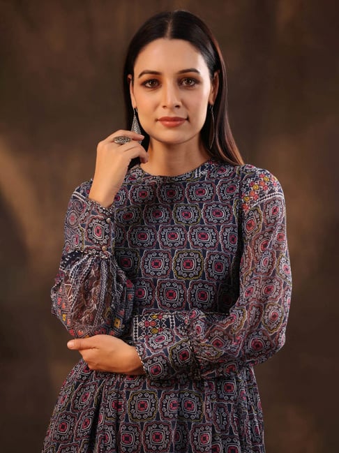 Buy Juniper Navy Printed Maxi Dress for Women Online @ Tata CLiQ