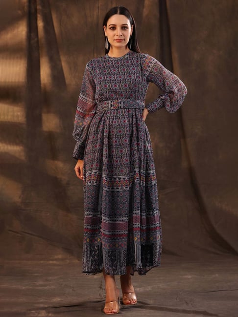 Buy Juniper Navy Printed Maxi Dress for Women Online @ Tata CLiQ
