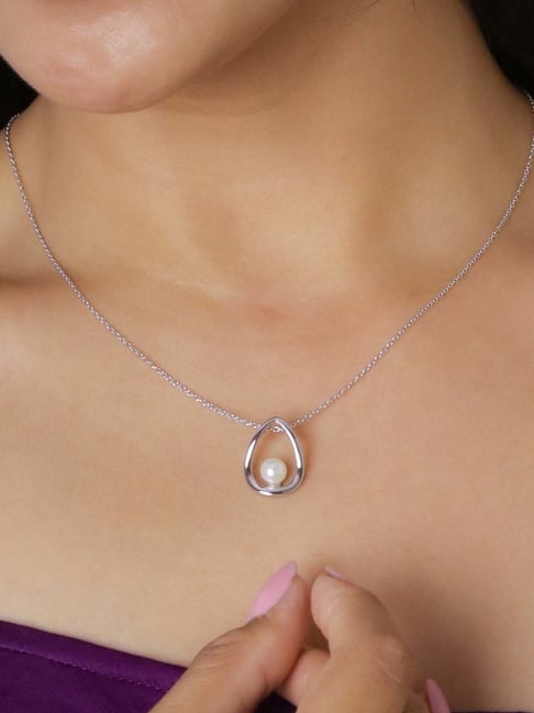 The retailer Girl with the Pearl Necklace - Mexican Silver, Pearl Necklace, Organic Pearl, Abstract Silver Necklace