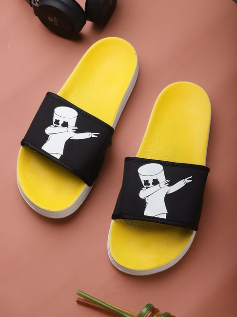 Yellow mens slides hot sale