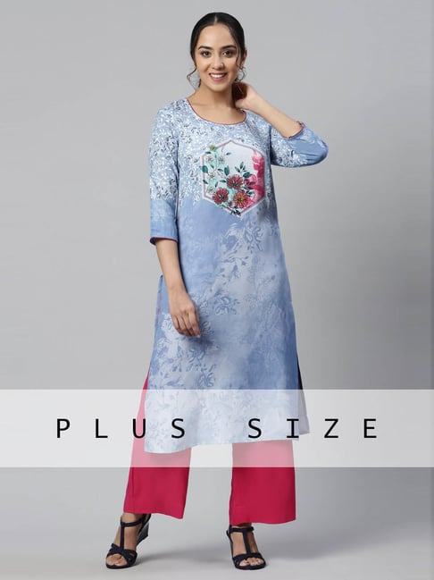Aurelia Blue Floral Print Straight Kurta-picture-24