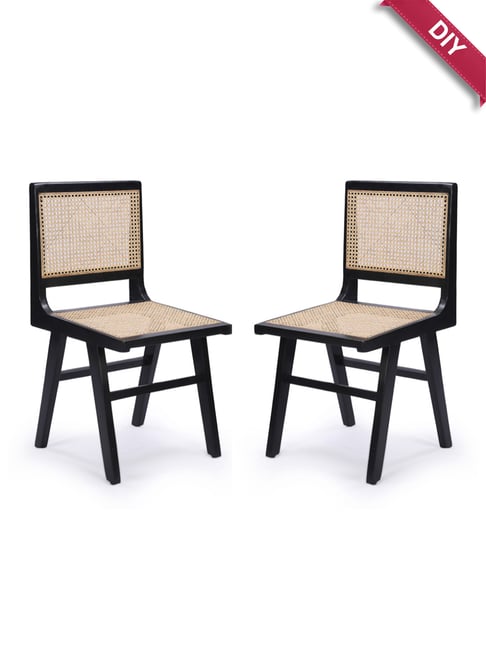 ExclusiveLane Finesse Cream Sheesham Wood Handcrafted Dining Chairs - Set of 2 Black Finish