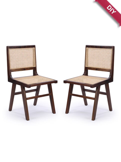 ExclusiveLane Finesse Cream Sheesham Wood Handcrafted Dining Chairs - Set of 2 Walnut Finish