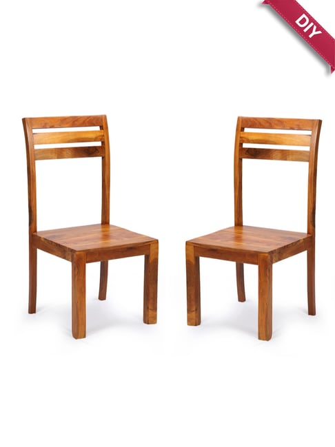 ExclusiveLane Centaur Brown Acacia Wood Handcrafted Dining Chairs Set of  Honey Finish