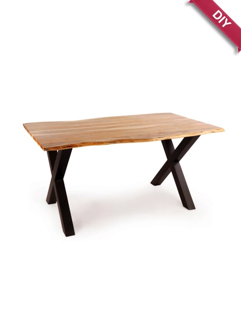 ExclusiveLane Raw Edges Beige Acacia Wood Handcrafted 6 Seater Dining Table