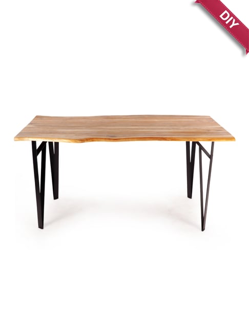 ExclusiveLane Raw Edges Beige Acacia Wood Handcrafted 6 Seater Dining Table Natural Finish