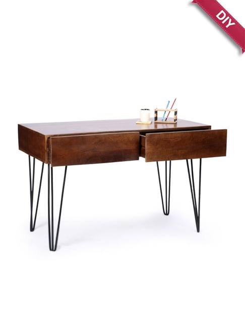ExclusiveLane Hercules Brown Mango Wood Handcrafted Study Table Walnut Finish