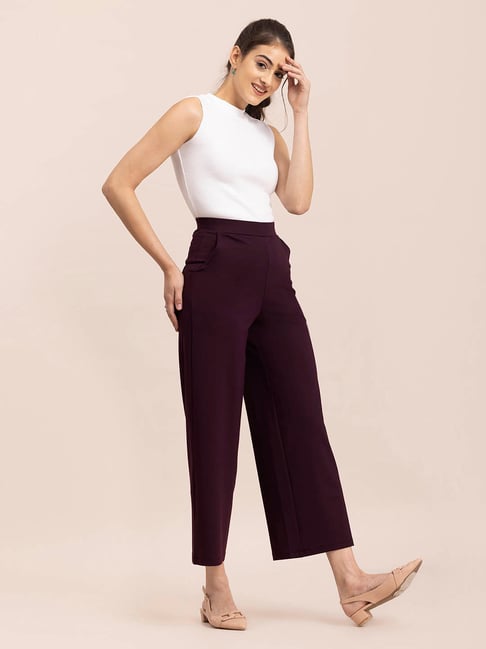Buy Fuchsia Straight Fit Trousers Online | FableStreet