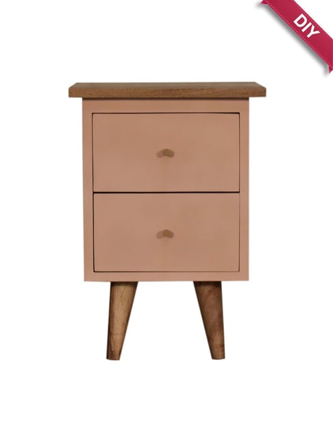 Artisan Furniture Solid Brown Mango Wood Side Table Blush Pink Finish