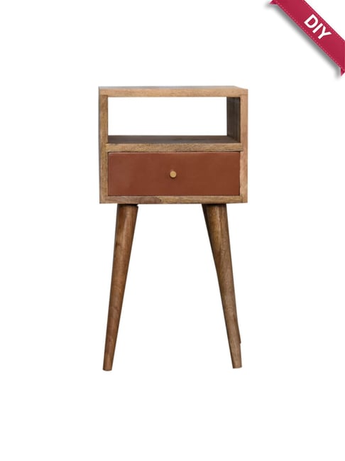 Artisan Furniture Solid Brown Mango Wood Side Table Brick Red Finish