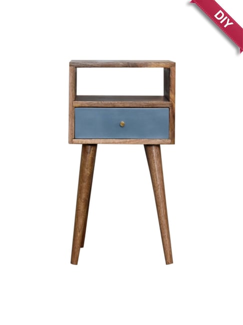 Artisan Furniture Solid Brown Mango Wood Side Table Blue Finish