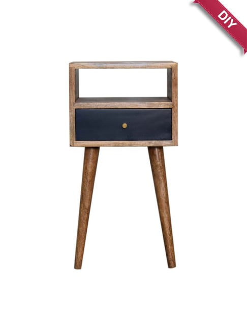 Artisan Furniture Solid Brown Mango Wood Side Table Navy Blue Finish