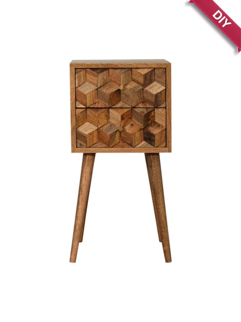 Artisan Furniture Solid Brown Mango Wood 2 Drawer Side Table