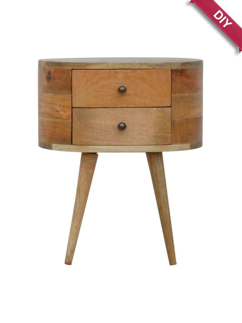 Artisan Furniture Solid Brown Mango Wood Rounded Side Table