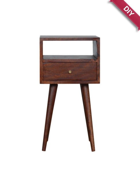 Artisan Furniture Solid Brown Mango Wood Side Table Cherry Finish