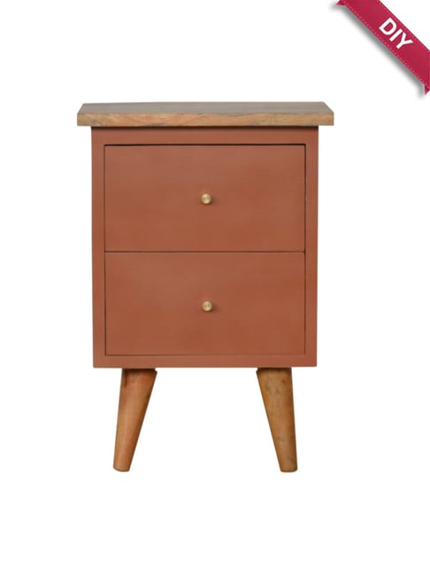 Artisan Furniture Solid Brown Mango Wood Side Table Brick Red Finish