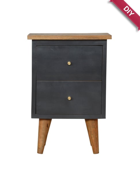Artisan Furniture Solid Brown Mango Wood Side Table Charcoal Black Finish