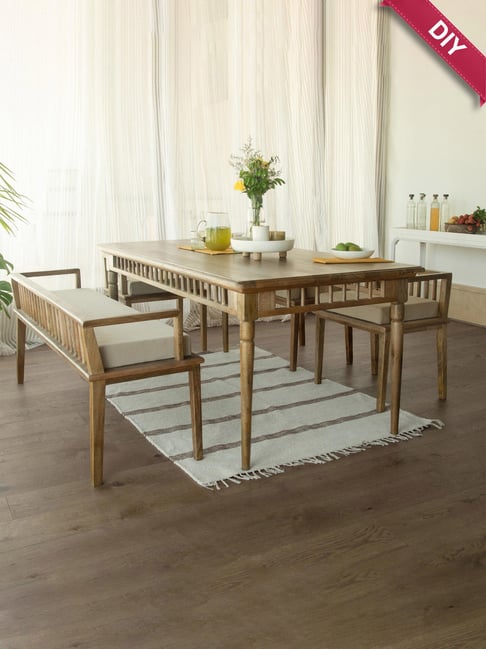 ellementry Lei Pan Grey Mango Wood Ready-To-Assemble Dining Table