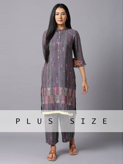 Aurelia Grey Printed Kurta Palazzo Set