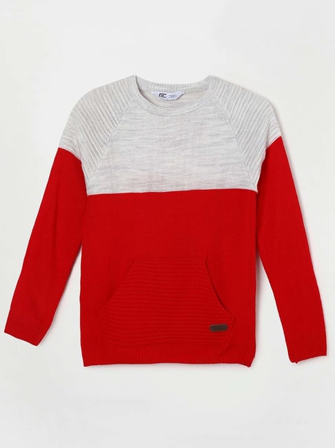 Fame Forever by Lifestyle Kids Red & Grey Color Block Full Sleeves  Sweater