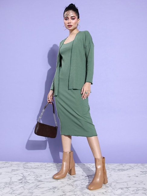 Anvi Be Yourself Green Midi Dress With Shurg Price in India