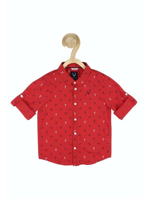 Allen Solly Junior Red Cotton Printed Full Sleeves Shirt