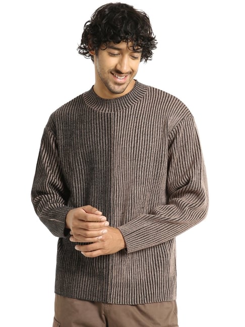 Buy Bewakoof Brown Loose fit Striped Sweater for Men Online Tata