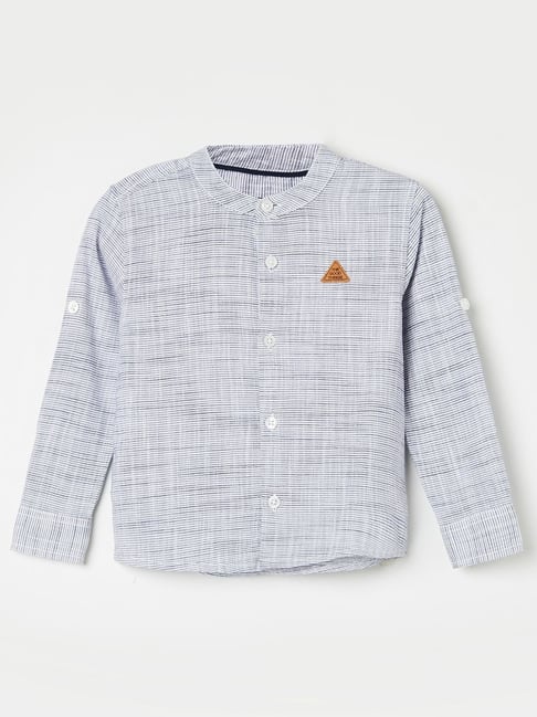 Juniors by Lifestyle Kids Navy Cotton Textured Pattern Full Sleeves Shirt