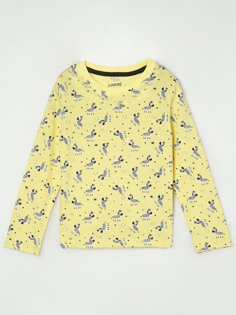 Juniors by Lifestyle Kids Yellow Cotton Printed Full Sleeves T-Shirt