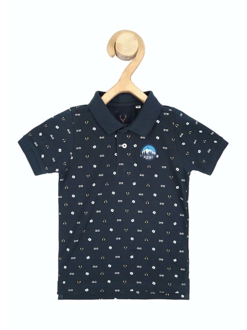 Allen Solly Junior Navy Cotton Printed Polo T-Shirt