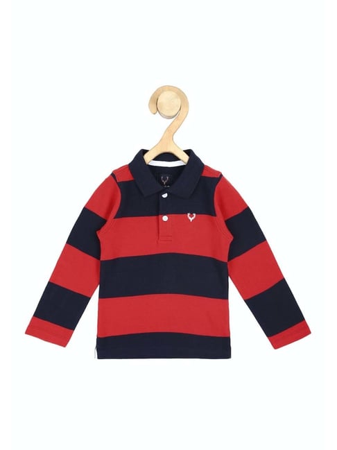 Allen Solly Junior Red & Black Cotton Striped Full Sleeves Polo T-Shirt