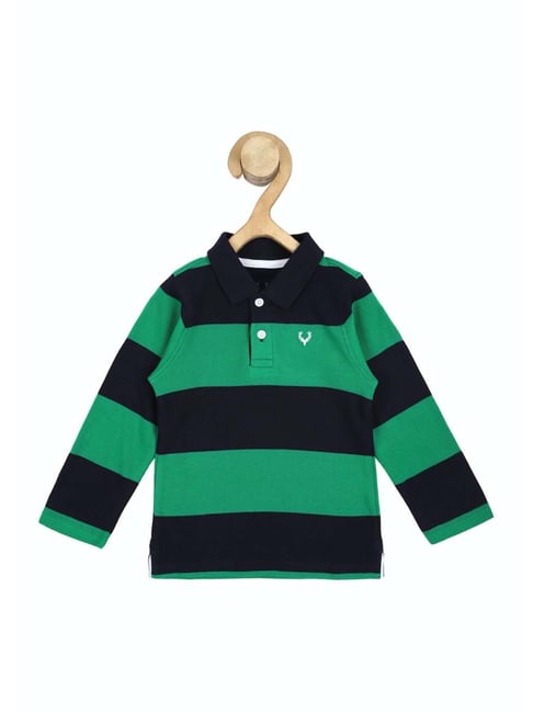 Allen Solly Junior Green & Black Cotton Striped Full Sleeves Polo T-Shirt